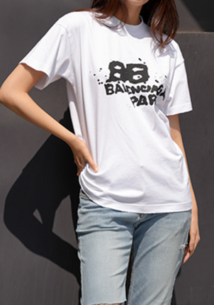 23SS 발렌시아가 핸드 드론 BB 로고 여성 티셔츠 612965 TNVN4 (WH)