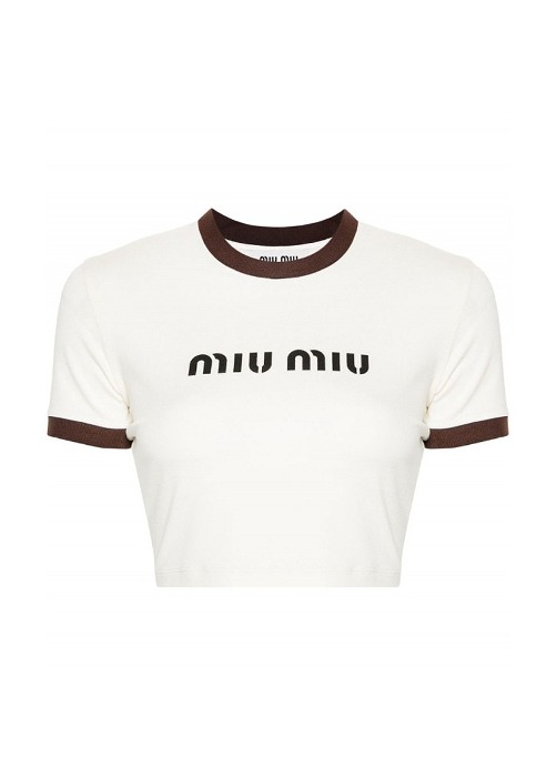 미우미우 로고 프린팅 크롭 티셔츠 MJN427SOOO133N (WH)
